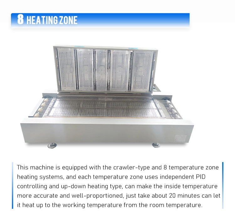 Puhui Conveyor 8-Heating Zone Touch Screen Reflow Oven T-980 for PCB LED Batch Soldering